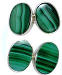 Men's Multi Green Malachite 925 Silver Chain Double Cufflinks Oval Natural Gemstones Boxed Gift
