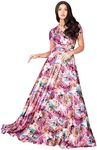 KOH KOH Womens Long Cap Sleeves Floral Print V-Neck Summer Sundress Maxi Dress, Pink Blue & White, Large