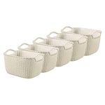 Curver Knit Effect Set of 5 Kitchen, Living room, Bathroom, Bedroom, Utility Rectangular Small Storage Basket 8 Litres - Oasis White