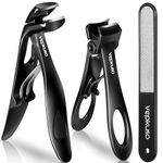 Vepkuso Nail Clippers for Seniors, Wide Jaw Fingernail Clippers and Angled Head Toenail Clippers for Thick Nail, Stainless Steel Professional Nail Cutter with File for Men, Women&Pregnant，Black