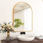 HARRITPURE 24" x 36" Wall Mirror Arched Bathroom Mirrors Aluminum Alloy Frame Contemporary Hanging Vanity Mirror for Bathroom Living Room Bedroom Entryway, Gold