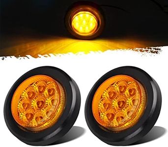 Partsam 2Pcs 2 Inch Round Truck Trailer Led Side Marker Clearance Light Amber 9 Diodes with Reflectors Sealed Waterproof 12V 2 Inch Round LED Side Fender Panel Lights with Grommets and Wire Pigtail