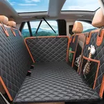 Elufa Dog Car Seat Cover for Back Seat, Hard Bottom Holds 500lbs, Waterproof Sturdy Anti Scratch Back Seat Pet Cover for Dogs with Mesh Window & Storage Bag & Dog Safety Belt, for Car SUV Small Truck