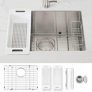 Zuhne 16 Gauge Stainless Steel 23 Inch Modena Bowl Undermount Kitchen Sink Set with Sponge Caddy, Scratch Protector grate, and Drain Strainer