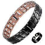 Feraco Men's Copper Magnetic Bracelet Elegant 99.99% Solid Copper Bracelets with Double-Row Strong Magnets, Magnetic Field Therapy Jewelry, Magnetic Field Therapy Jewelry (Copper Black with Ring)