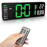 13 inch Large Digital Wall Alarm Clock with Remote Control Large LED Display Wall Clock Adjustable Brightness Count Up & Down Timer with Day/Date/Temperature for Home Gym Office and Classroom