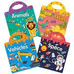 Reusable Sticker Book - 4 Sets Sticker Pads - Animals, Dinosaurs, Space, Vehicles, Removable Stickers for Kids Fashion Activity, Creative Sticker Story Books for Toddlers Age 3+ Birthday Gifts