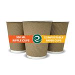 ECO SOUL [350 Ml 50 Count Biodegradable Ripple Cups| Sustainable Disposable Paper Cups|Eco-Friendly Hot Cups|Sturdy, Microwave Safe, Brown