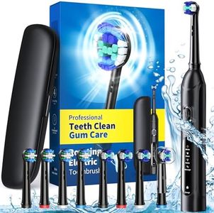 Rotating Electric Toothbrush with Travel Case for Adults, 4 Modes Deep Clean Electric Toothbrush with 8 Brush Heads (2 Types), 25-Days Rechargeable Power and 2 Min Smart Timer