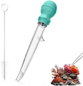 U-Taste Aquarium Pipette Cleaner: 1.5oz Coral Feeder for Fish Tank Cleaning, Manual Feeding Tube, Food Grade Siphon Dropper, Waste Remover with Strong Suction & Stand & Brush (11.98in, Aqua Sky)