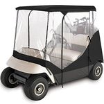 NEH Waterproof Superior Black and Transparent Golf Cart Cover Enclosure Compatible with Club Car, Ezgo, Yamaha, Fits Most Two-Person Golf Carts