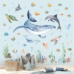 decalmile Watercolor Under The Sea Whale Wall Stickers Ocean Fish Sea Turtle Seaweed Underwater Wall Decals Bathroom Baby Nursery Bedroom Wall Decor