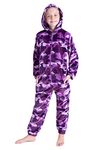 CityComfort Onesies for Boys, Fluffy Fleece Pyjamas for Kids and Teenage Boys Girls, Gaming Onesie, Camo Onesie, Warm Winter Kids PJs 7-14 Years (13-14 Years, Purple Camo)