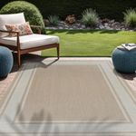 Beverly Rug Outdoor Rug 5x7 Modern Bordered Area Rugs for Indoor and Outdoor Patio Deck Porch Garden Waterproof Weather Sun Resistant Washable Outside Carpet (5 x 7 Beige)