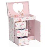 Vlando Musical Jewelry Box for Girls,4 Layer Large Music Jewelry Boxes with Ballerina,Girls Jewelry Box with Mirror, Birthday Childrens Gifts,Candy Pattern