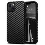 Tasikar Leather Case Compatible with iPhone 13 Case, Carbon Fiber Texture Silicone Bumper Hard Back Cover Protective Phone Case Compatible for iPhone 13 6.1'' 5G 2021, Black