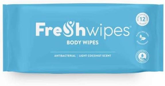 FreshWipes Body Wipes 12 Large Coconut Scented Antibacterial/Biodegradable Adult Wipes - Ideal for Camping, Festivals, Sport, Disabled, Post-Surgery & Bed Baths