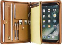 Calfinder Handmade Genuine Leather Conference Folder Zipped for iPad Pro, A4 Size Portfolio Padfolio Case,Business Organizer, Document Bag (Brown, for iPad Pro 12.9 (2018/2020/2021)