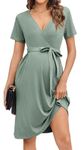 Ekouaer Women Short Sleeve Maternity Dress V Neck Nursing Dresses Outfit Ribbed Knit Pregnancy Loungewear Soft Breastffeeding Clothes with Pocket Ice Green M