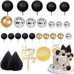 MEMOVAN 25pcs Man Cake Topper Disco Ball Cake Topper Black Gold Balls Palm Leaves Black Gold Boho Cake Decorations for Man Boy Bohemian Black Gold Theme Wedding Baby Shower Birthday Party