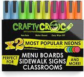 Crafty Croc Liquid Chalk Markers, Neon Chalk Pens Glow Under Blacklight, Includes 2 Each Fluorescent Yellow, Blue, Green, Orange and Pink (10 Pack)