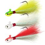 Dr.Fish 3 Pack Bucktail Jig Lure Hair Jig Saltwater Freshwater Lures Surf Fishing White Red Chartreuse Bass Flounder Striper Bluefish Halibut Redfish 1/2oz