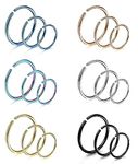 LOYALLOOK 18-24Pcs 20G 316L Stainless Steel Nose Ring Hoop Cartilage Hoop Septum Piercing 6-12mm, Stainless Steel