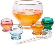 Colorful 1.7 Gallon Punch Bowl with 4 10oz Glasses Set with Ladle Gift For Mothers Day, Her, Wife, Mom, Friend - Colored Set Margarita, Cocktails, Juice, Punch Drink bowl for Parties, Weddings