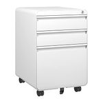 Dripex 3-Drawer Mobile File Cabinet for A4 File, Lockable Rolling Metal Vertical Filling File Cabinet with Hanging File Frame and Anti-tilt Design Office Fully Assembled Except Casters, White