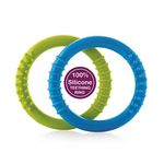 BeeBaby Loops shape Soft Silicone Teether for 6 to 12 months with Storage Case, BPA Free Teething Toy for Babies with Textured Surface for Soothing Gums. 100% Food Grade (Loops - Blue_Green) Pack of 2