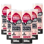 Original Source Vanilla Milk and Raspberry Shower Gel, 100 Percent Natural Fragrance, Vegan, Cruelty Free, Paraben Free, Bulk Buy, Pack of 6 x 500 ml