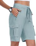 MoFiz Hiking Cargo Short for Women Quick Dry Breathable Outdoor Camping 10" Active Short Grey Blue,2XL