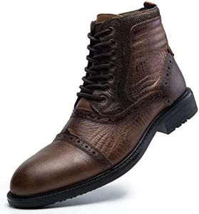 Arkbird Leather Oxfords, Stylish and Comfort Chelsea Ankle Boots with Zipper Brown-Embossed 10.5