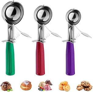 Ice Cream Scoop, Ice Cream Scooper Set Include Different Sizes, Heavy Duty Ice Cream Scoop with Trigger, Polishing Stainless Steel 18/8 Cookie Scoops for Baking, 3 Pcs of Ice Cream Sandwich Scoop