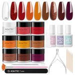 Aokitec 23 PCS Dip Powder Nail Kit - 8 Colors Fall Series Nail Dipping Powder Kit with Clear Build Powder Dip Base Activator Top Gel Dipping Powder Starter Kit for French Manicure Nail Art Kit