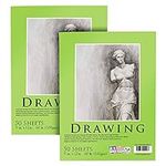 U.S. Art Supply 9" x 12" Premium Drawing Paper Pad, Pack of 2, 50 Sheets Each, 60lb (100gsm) - Artist Sketch Mixed Media Paper, Acid-Free - Graphite Colored Pencils, Charcoal - Kids, Adults, Students