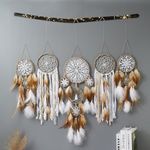 Dream Catcher Set 5 Pack Moon and Sun Design Boho Wall Hanging Decor Handmade Traditional Feathers Dream Catchers for Vintage Wedding Home Decor Children's Room Living Room Bedroom