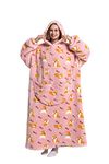 Kawoja Extra Long Oversized Blanket Hoodie,Wearable Fleece Blanket Throw with Sleeves and Pockets,Super Warm and Cozy Giant Sweatshirt for Women Men