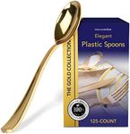 Stock Your Home 125 Disposable Heavy Duty Plastic Spoons, Fancy Plastic Silverware Looks Like Real Cutlery - Utensils Perfect for Catering Events, Restaurants, Parties and Weddings (Gold)