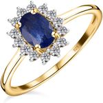 TJC Masoala Blue Sapphire Halo Ring for Women in 14ct Gold Plated 925 Sterling Silver Size L Prongs Setting September Birthstone Metal Wt. 1.5 Grams