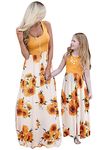 YMING Mother and Daughter Dress Sleeveless Maxi Dresses Floral Pattern Beach Dress A-Line Yellow Flowers 3XL