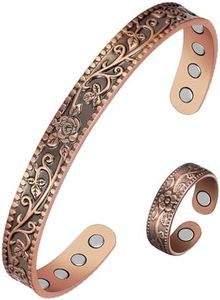 Jecanori Copper Bracelet & Ring for Women, Magnetic Bracelets & Ring with 3500 Gauss Magnets, 99.99% Pure Copper Jewelry Gift, no gemstone