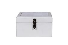 CONTRAST LIVING Namli Wooden Decorative Jewellery Painted Box with Cotton Fabric on top (Fabric Colour-Off White) (Medium, White)