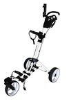 Qwik-Fold 360 Swivel 3 Wheel Push Pull Golf CART - 360 Rotating Front Wheel - ONE Second to Open & Close! (White/White)