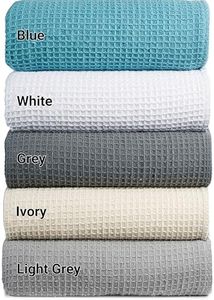 Tex Trend Luxury 100% Cotton Blanket - Soft Blankets Queen Size for Bed, Sofa & Couch - Breathable Blanket for Summer - All Season Cotton Thermal Blanket (Blue, Queen)