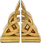 Bellaa 21787 Decorative Bookends Golden Celtic Knot Triquetra Irish Theme Mystical Design Endless Celts Symbol 8 Inch Book Ends