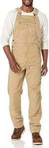 Carhartt Men's Rugged Flex Relaxed Fit Canvas Bib Overall, Dark Khaki, 32W / 34L