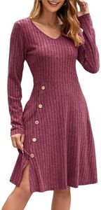 Adigaber Vestido para Mujer Vestidos Midi con Cuello en V de Manga Larga con Botones y Bolsillos