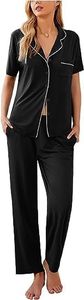 Ekouaer Pajamas Set Short Sleeve Sleepwear Button Down Nightwear Soft Pj Lounge Sets Black
