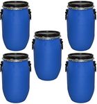 ITP Packaging Five x 30 Litre Plastic Blue Open Top Storage Barrel Drum Keg with Lid and Latch Ring, UN Approved, Food Grade for Shipping, Air Tight